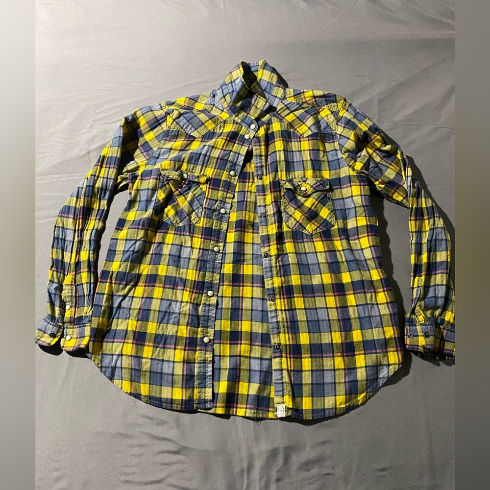 American Eagle Outfitters Yellow and Blue Checkered Shirt